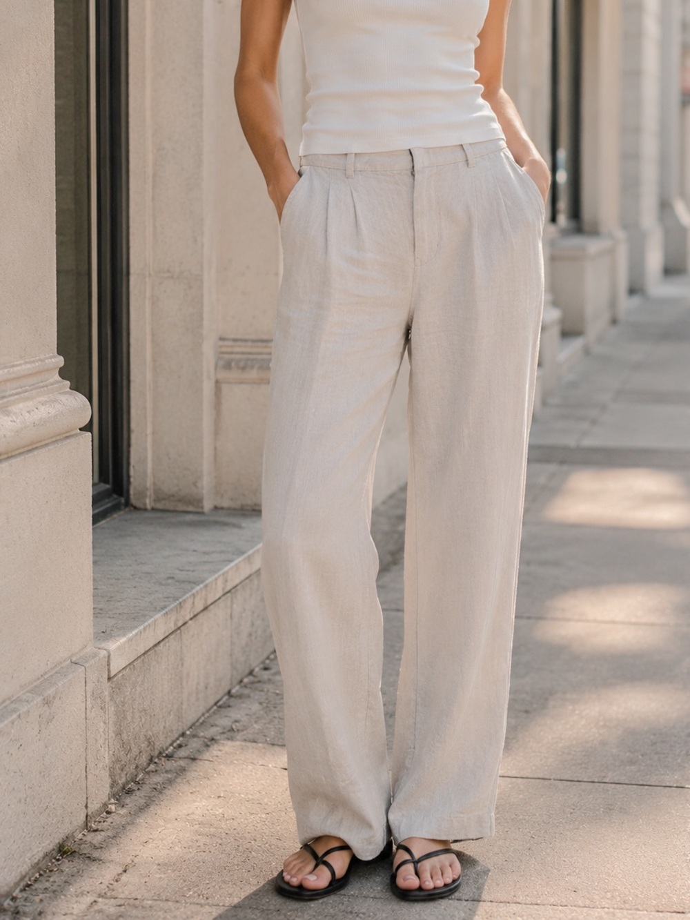 Women’s Abercrombie & Fitch Beige Linen Blend Tailored Wide Leg Pants - Sz 29/8R